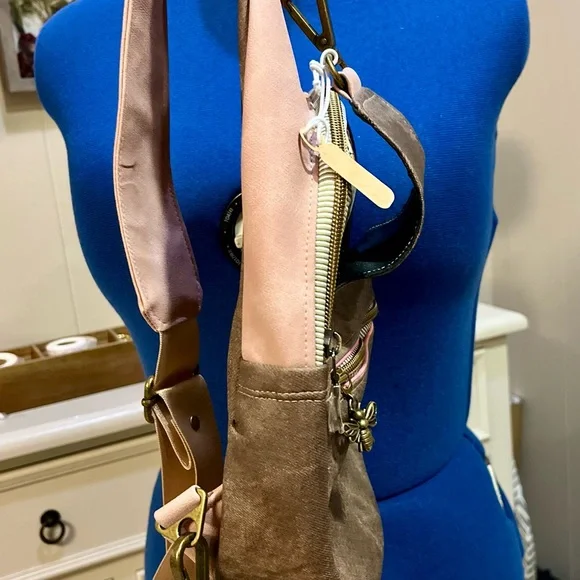 Stylish Pink and Brown handmade by JoJo crossbody bag - Picture 6 of 10